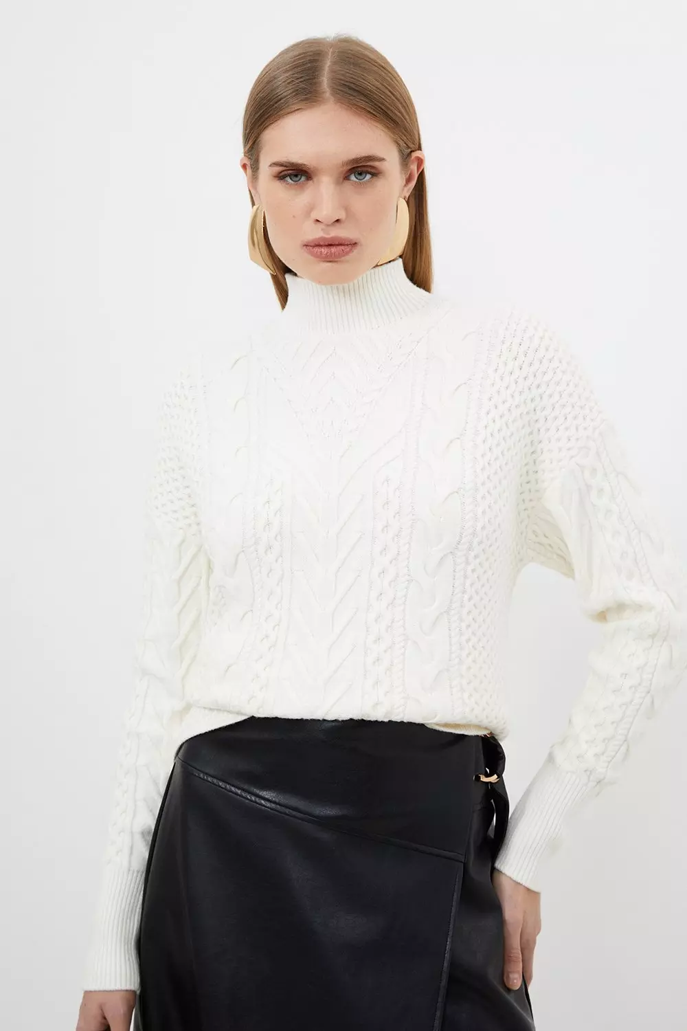 Cotton Blend Funnel Neck Longline Jumper