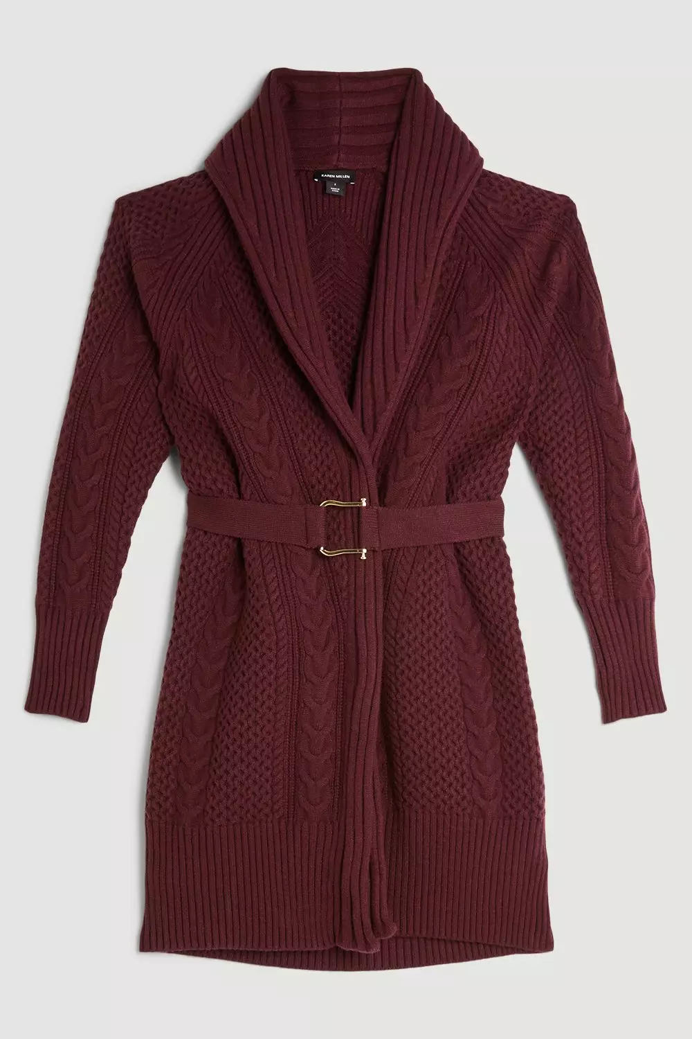 Cable-knit cardigan - Burgundy marl - Ladies