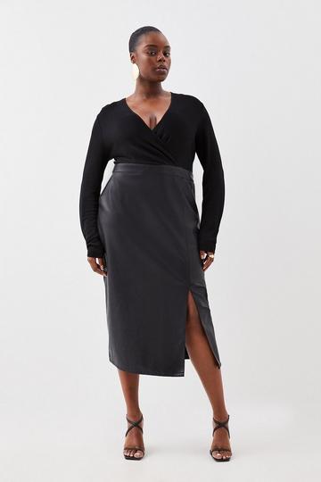 Plus Size Pu Knit Sheer Midaxi Dress black