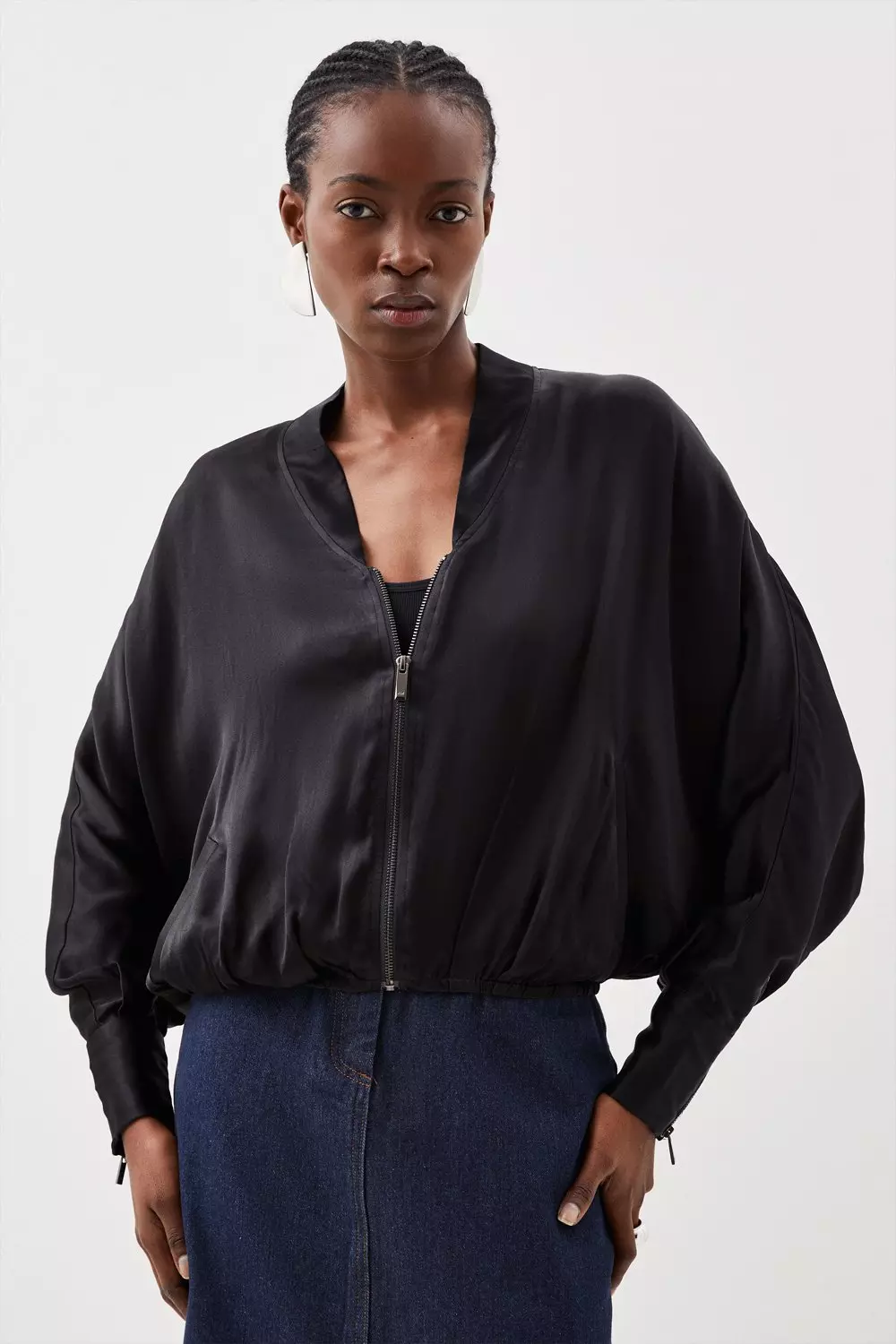 Black silk shop bomber jacket