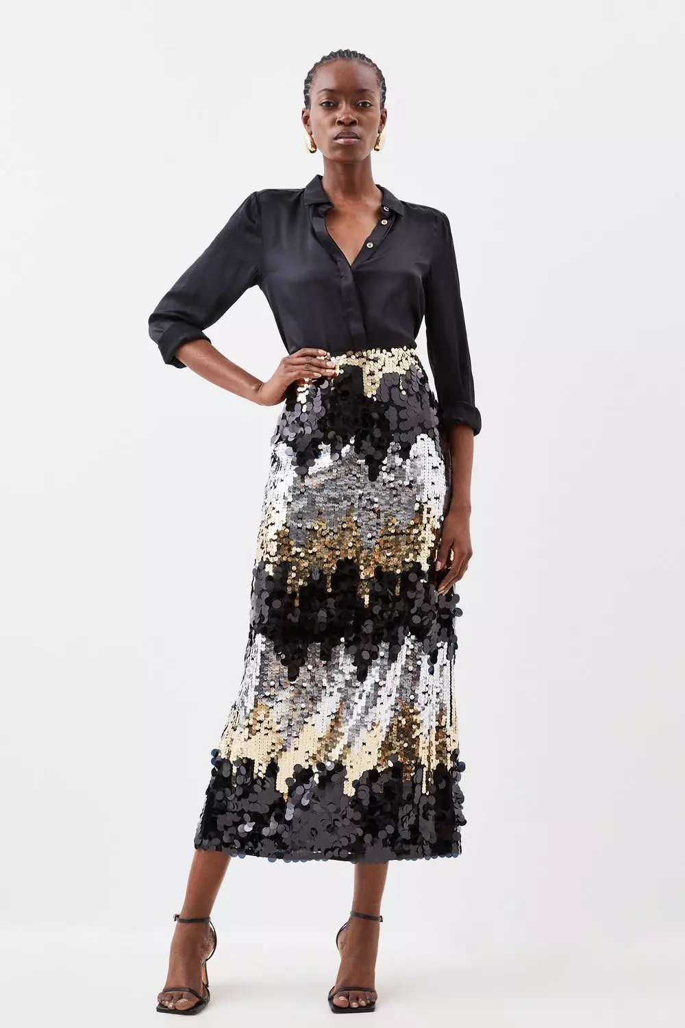 Sequin Back Slit Maxi Skirt Karen Millen