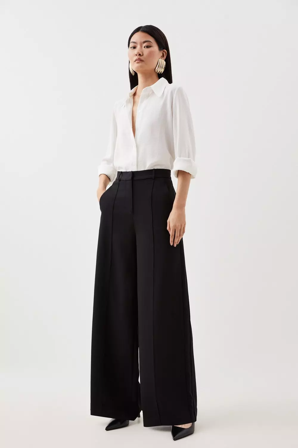 Petite Premium Viscose Crepe Woven Wide Leg Pants | Karen Millen