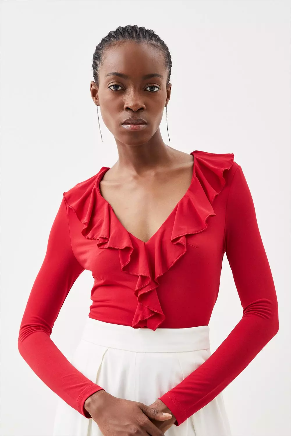 Red ruffle sales sleeve top