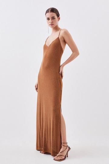 Petite Jersey Embellished Strappy Maxi Dress gold