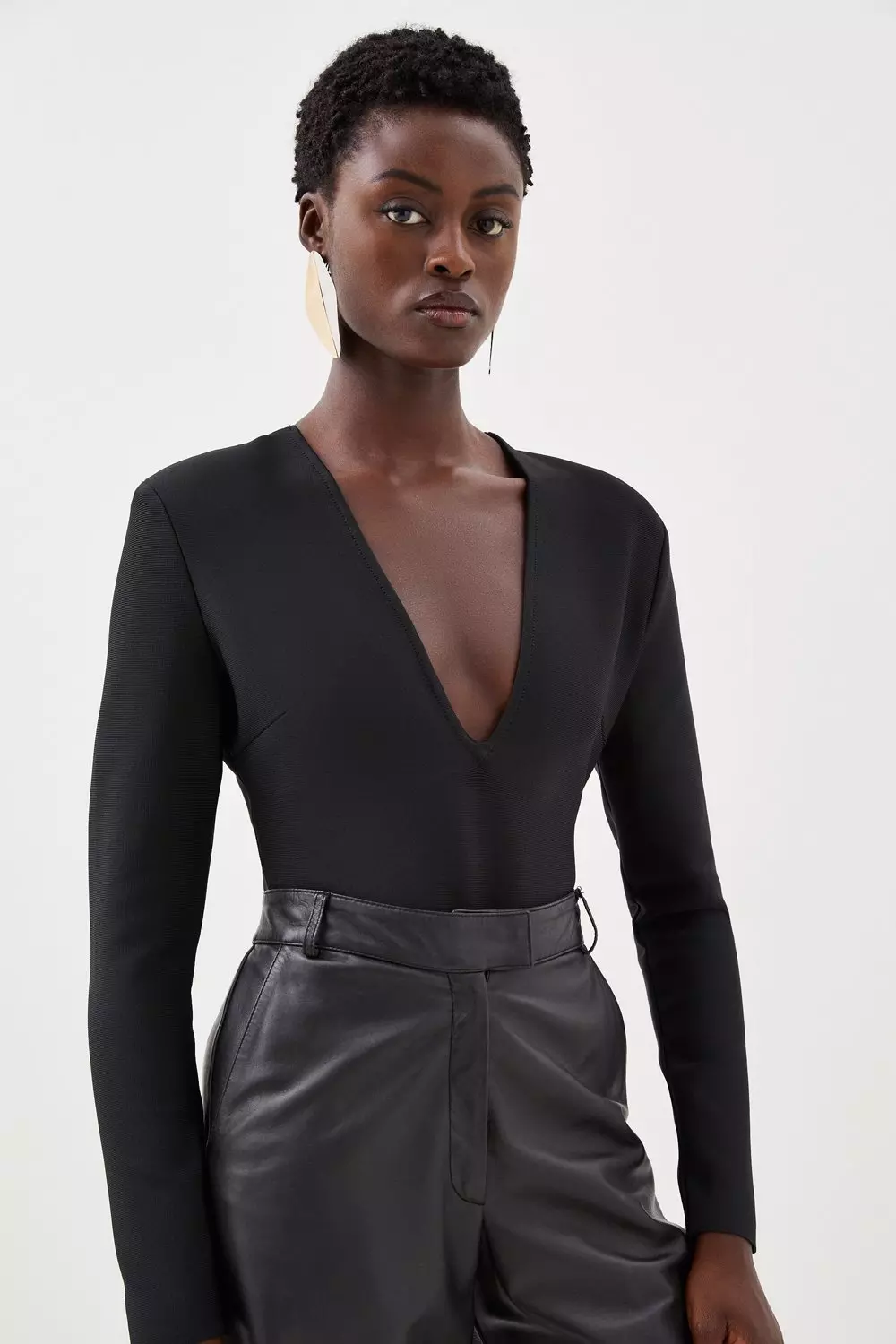 Zara Plunging V Neckline Knit Black Bodysuit