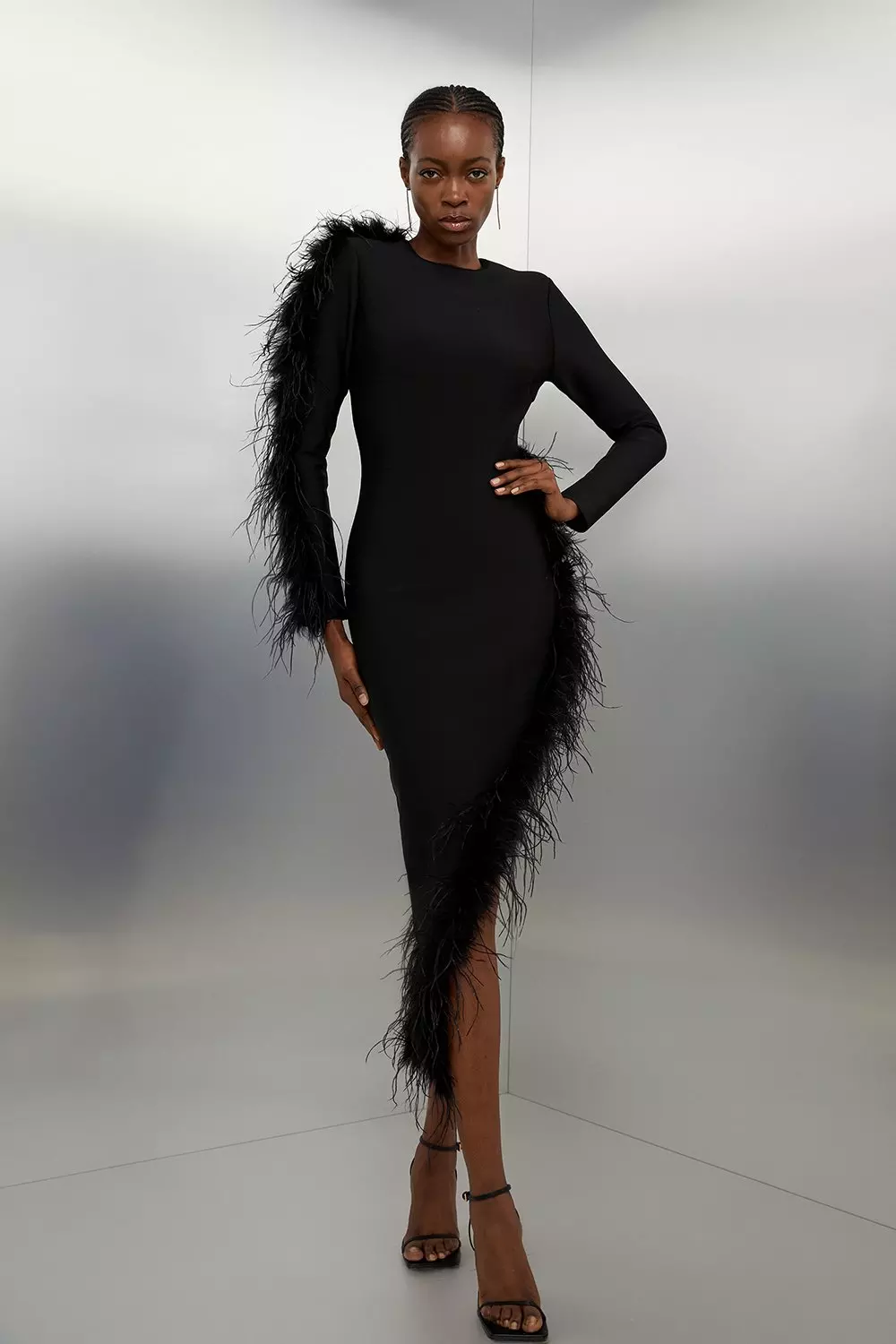 Luxurious Life Feather Maxi Dress - Black