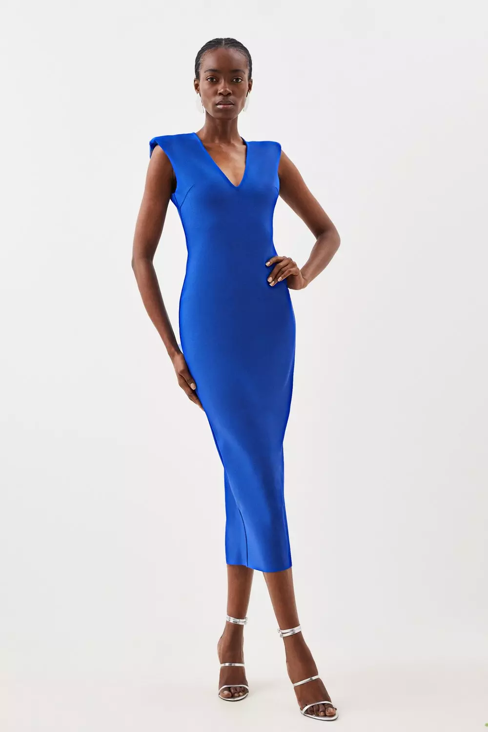 Petite Sculpting Bandage Strappy Midi Dress