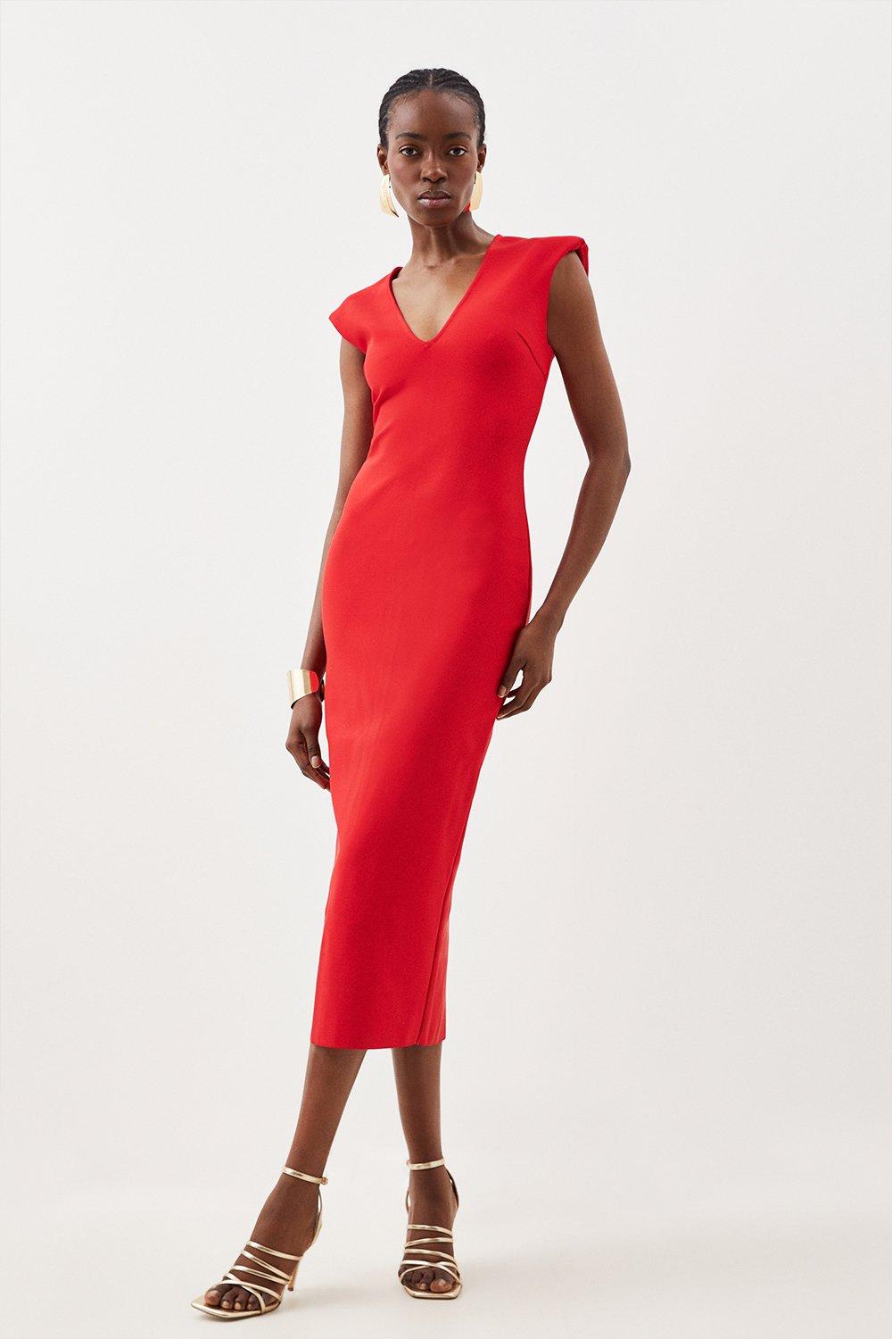 Red v neck sheath 2024 dress