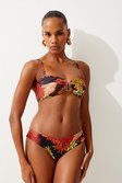 Multi Trim Detail Floral Print Bikini Top
