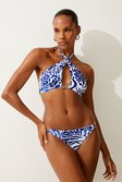 Blue Halter Neck Chain Detail Bikini Printed Top
