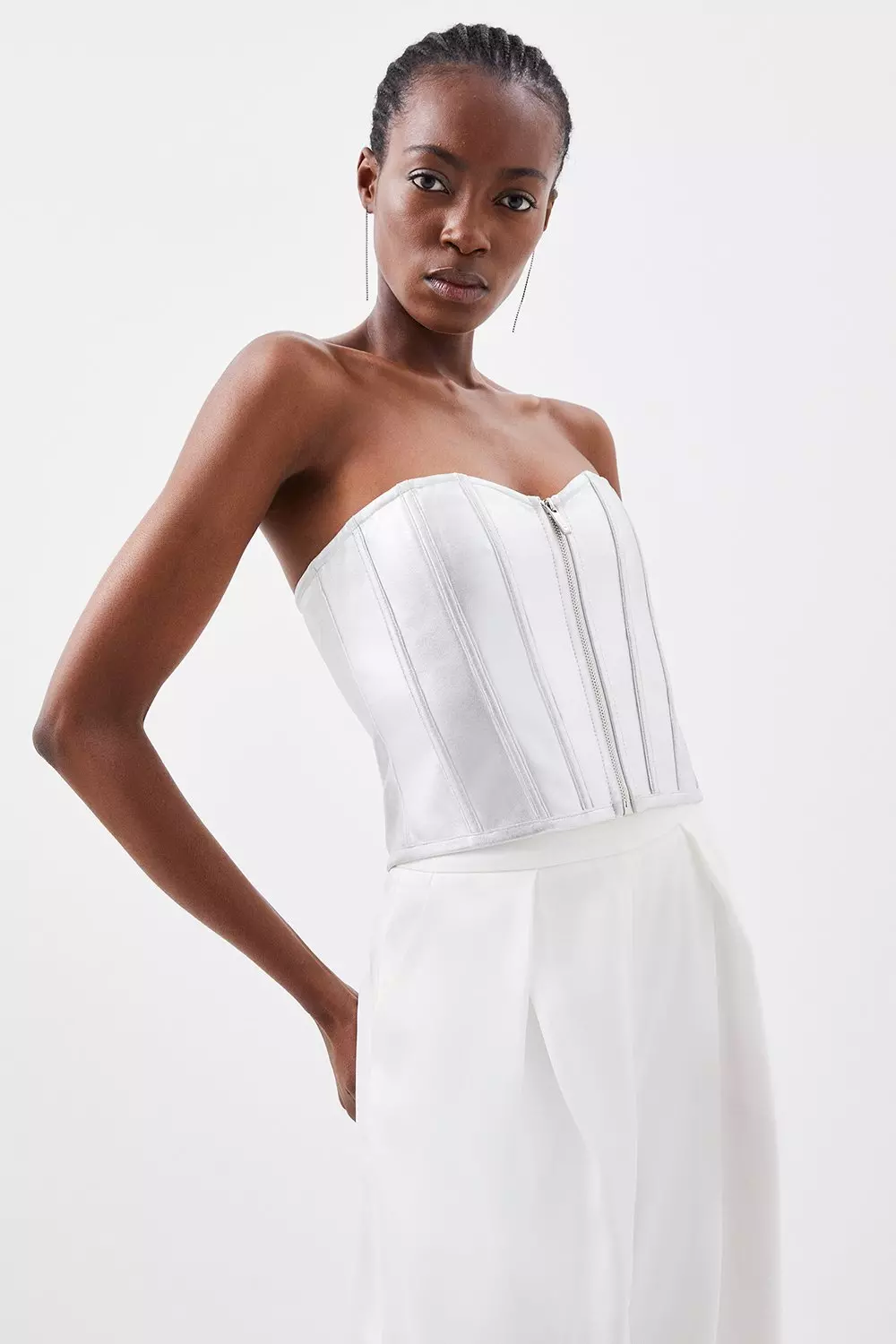 Figure Form Bandage Foiled Knit Zip Corset Top | Karen Millen