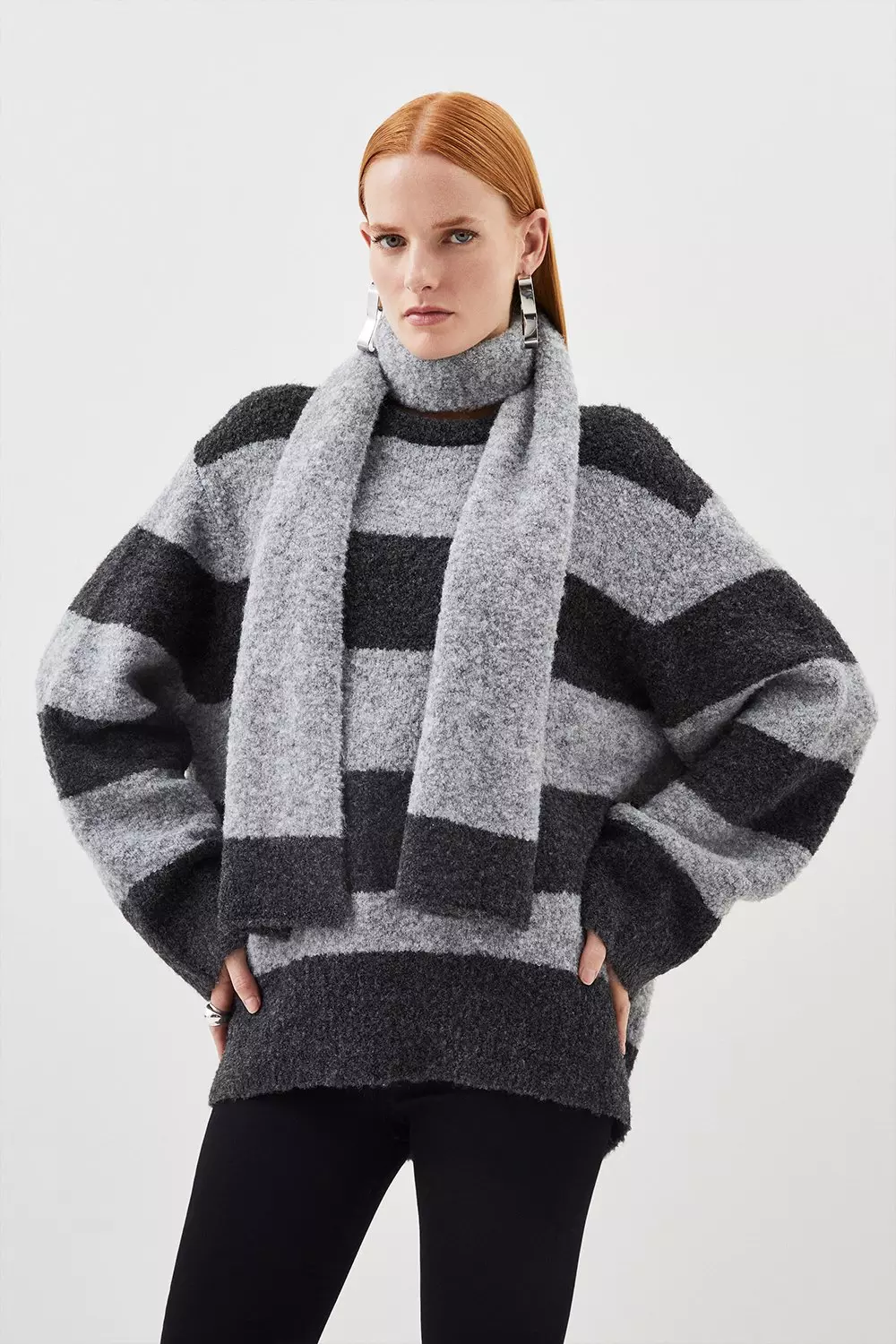 Boucle Knit Oversized Jumper With Scarf