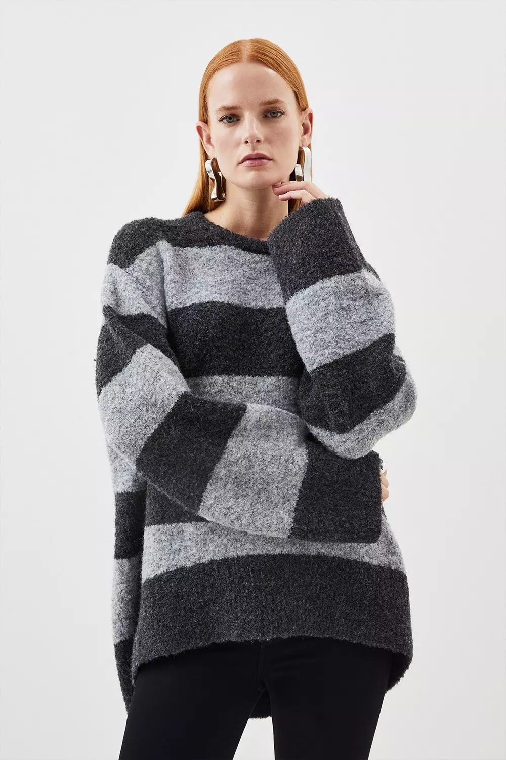 Tall Boucle Knit Seam Detail Oversized Sweater