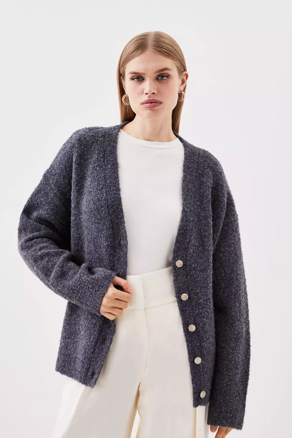 Wool Blend Boucle Knit Slouchy Cardigan | Karen Millen