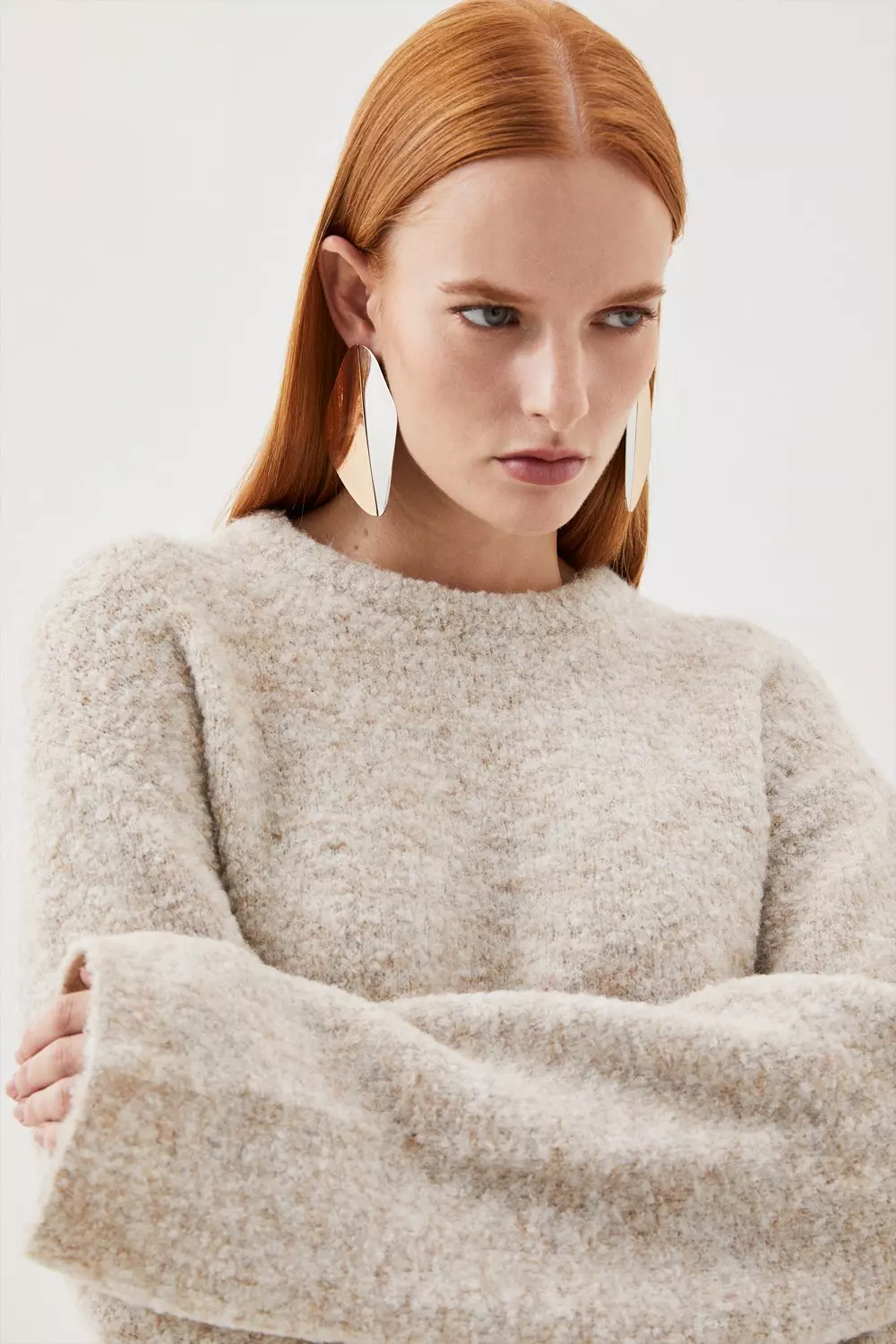 Boucle Knit Oversized Jumper With Scarf