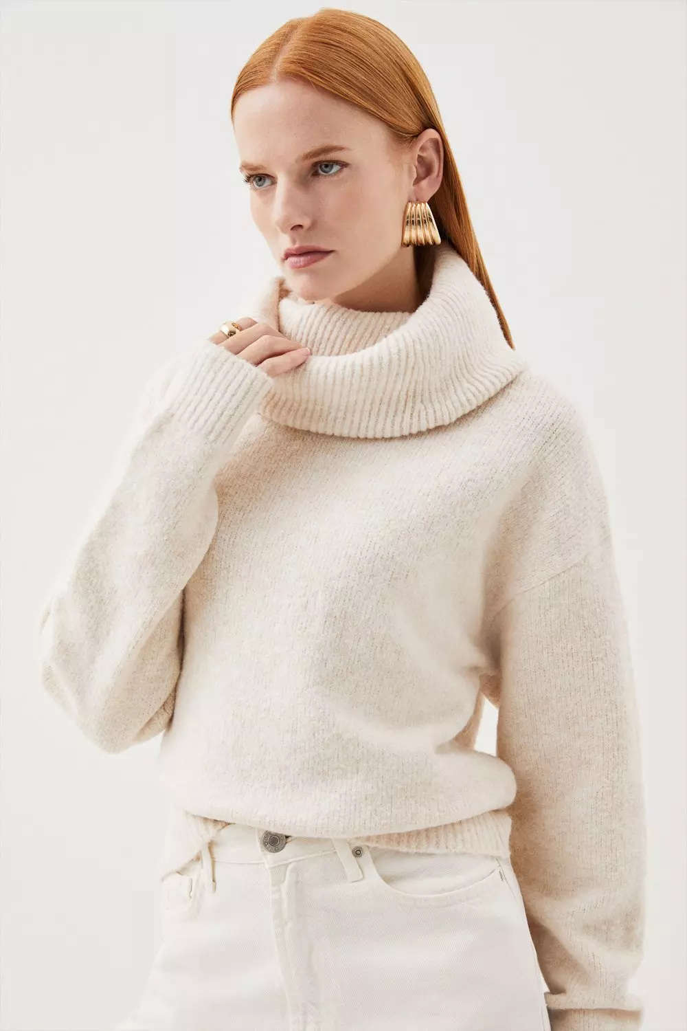 Womens cream hotsell roll neck jumper