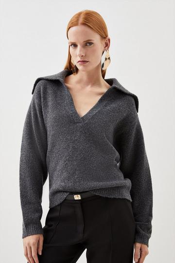 Wool Blend Relaxed Collar Knit Jumper charcoal