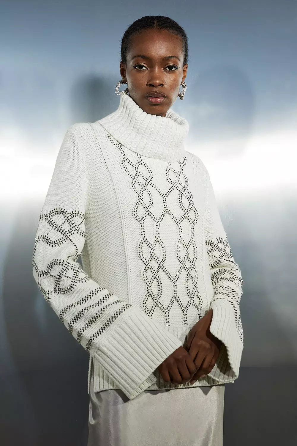 Embellished Cable Knit Sweater