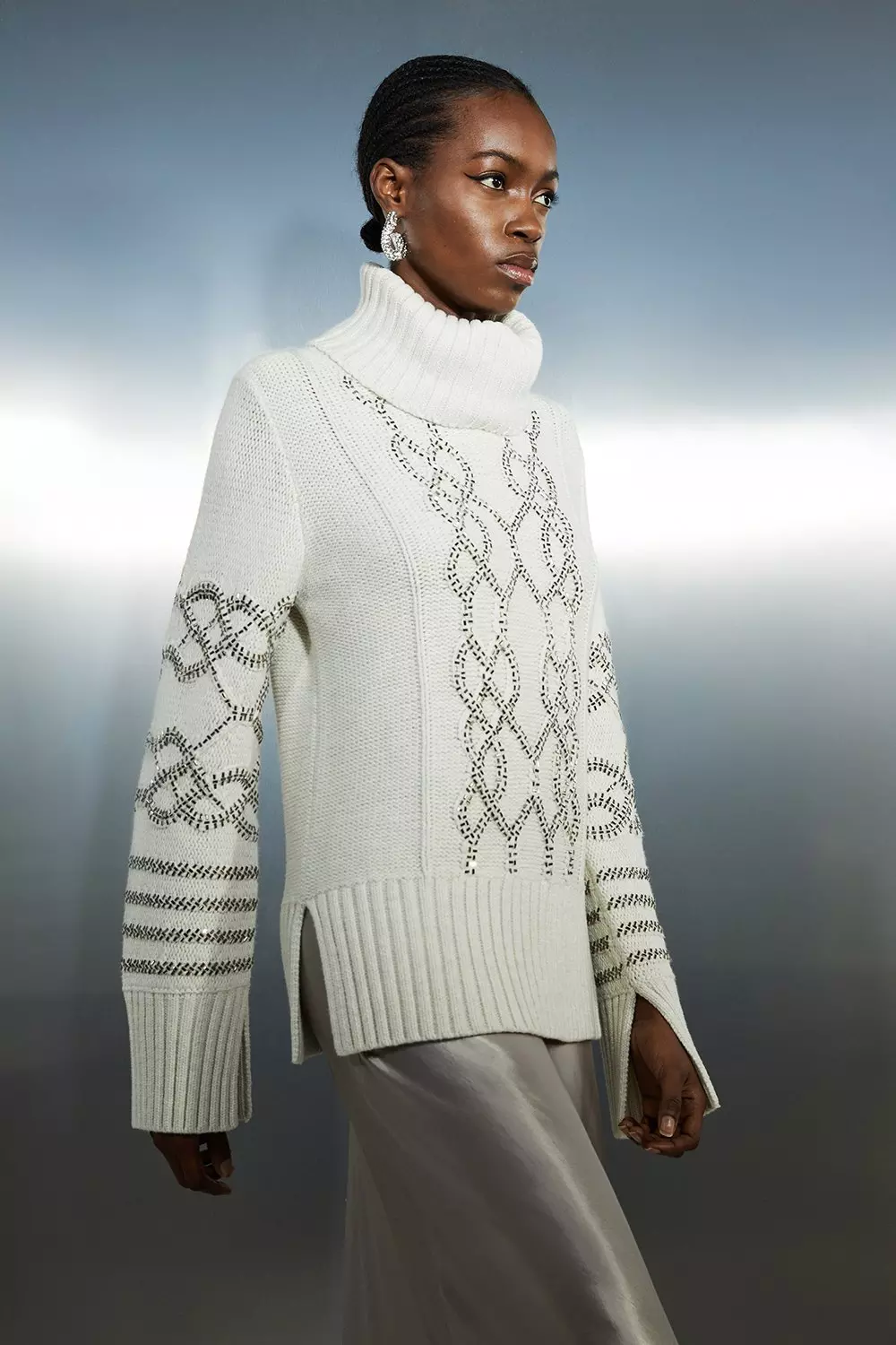 Embellished Cable Knit Sweater