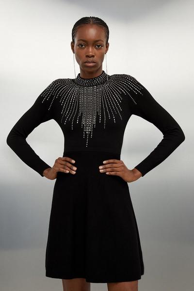 18+ Black Embellished Mini Dress