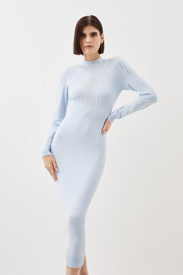 Embellished Knit Midi Dress pale blue