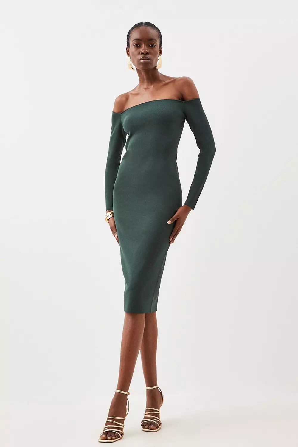 Off the shoulder 2025 knit midi dress