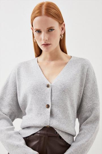 Cashmere Wool Knit Cardigan grey marl