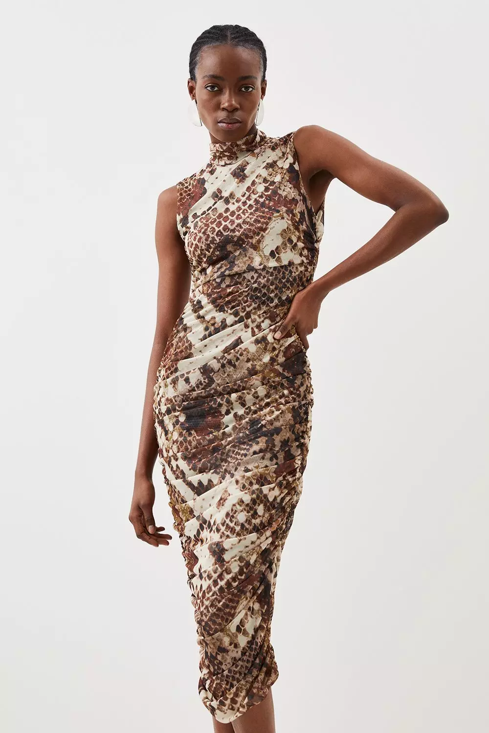 Karen Millen Womens Printed Mesh Maxi Dress - Snake - Size XS