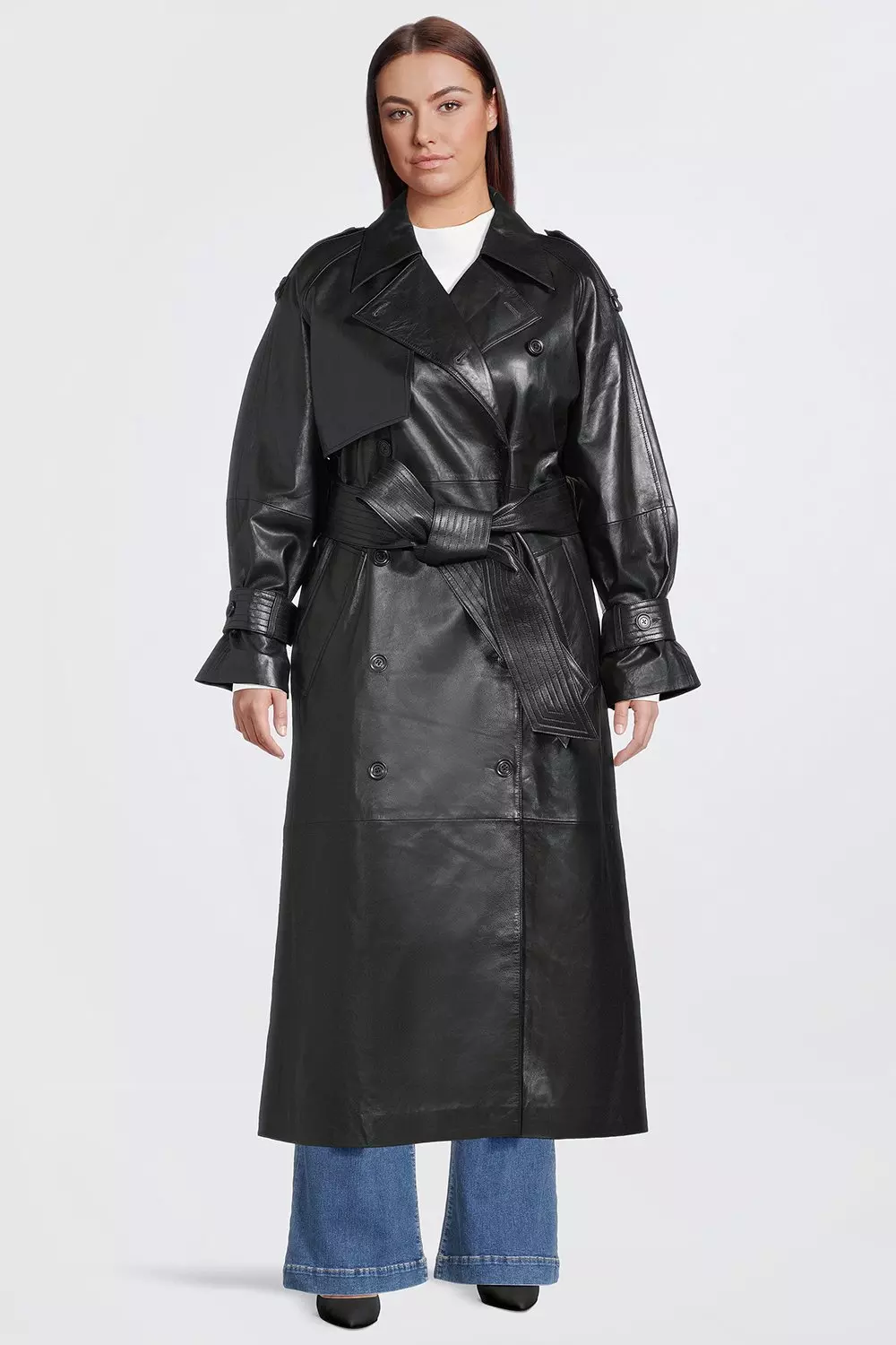 Plus size faux leather hotsell trench coat