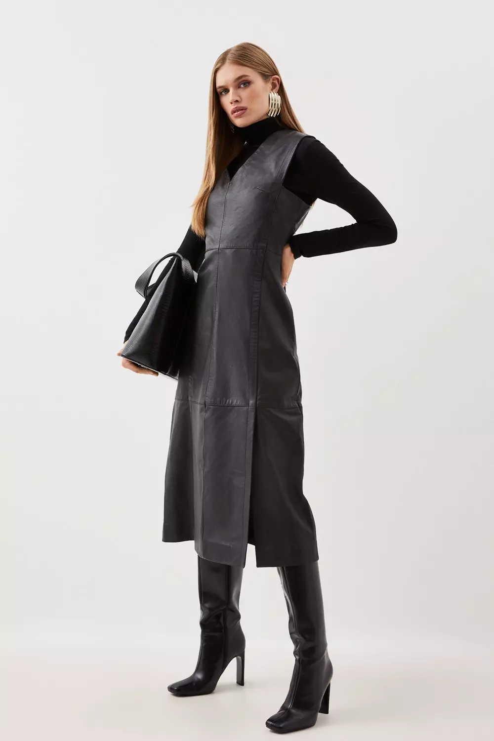 Leather Sleeveless Midi Dress
