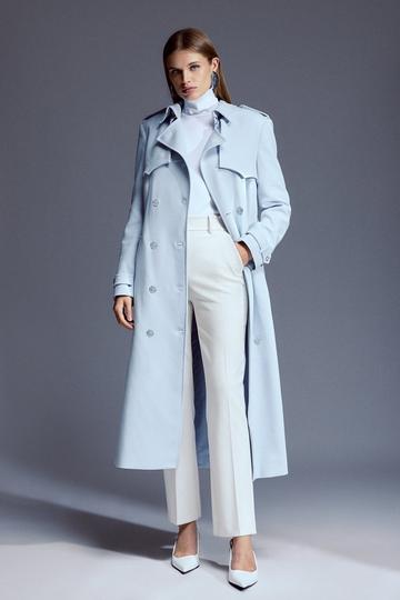 Blue Compact Stretch Belted Trench Coat
