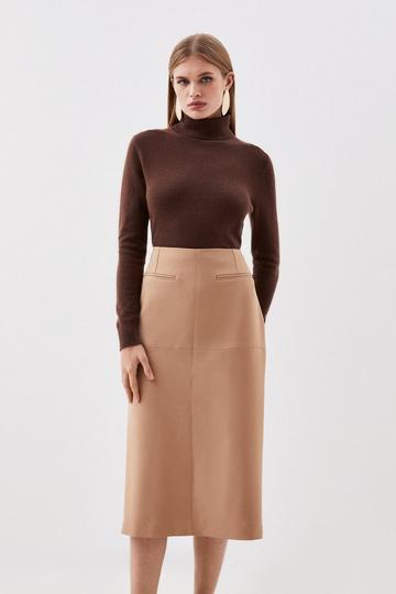 Tailored Compact Stretch Midi Skirt camel