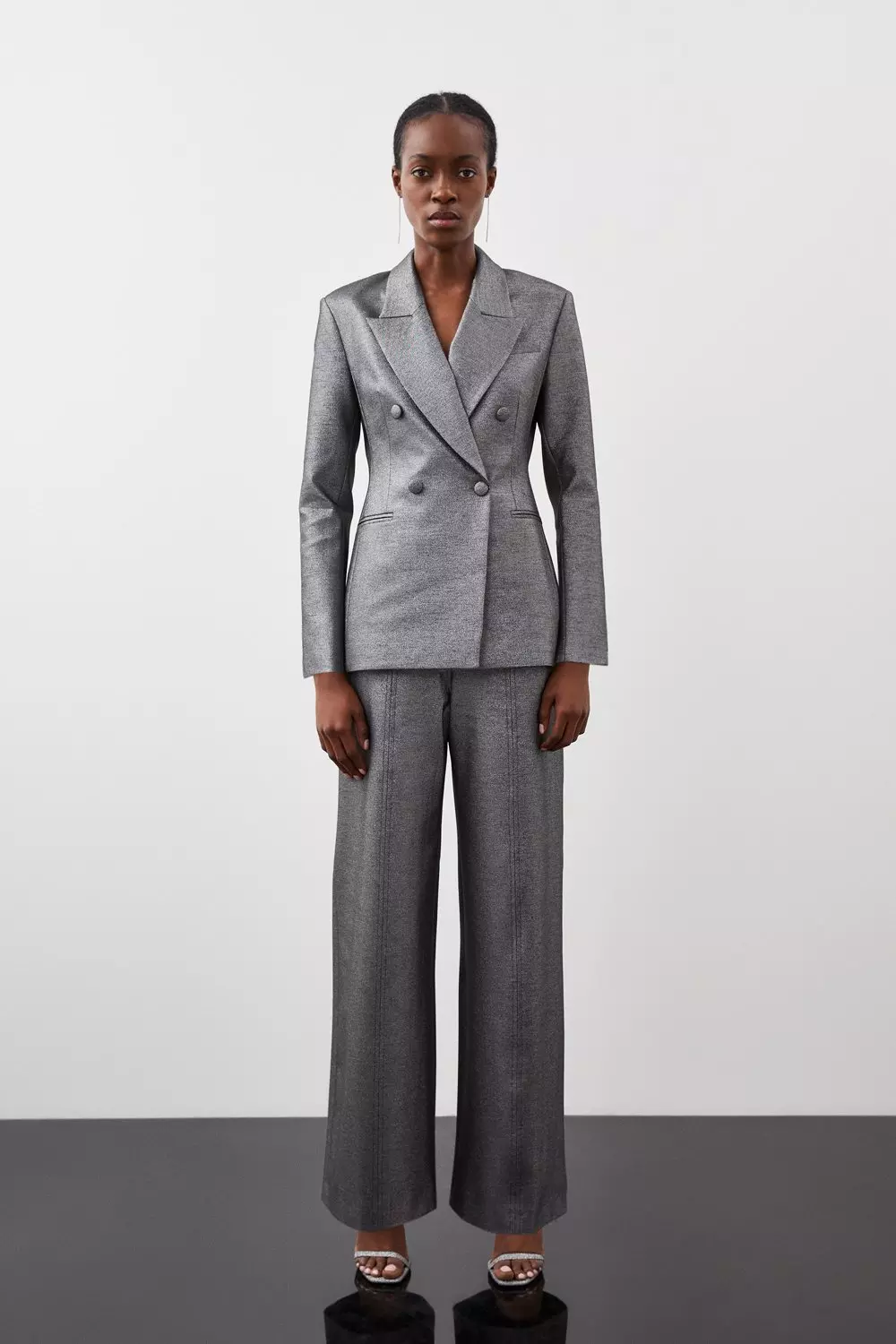 Silver Sparkly Women's Pantsuit Formal Pantsuit Straight Leg