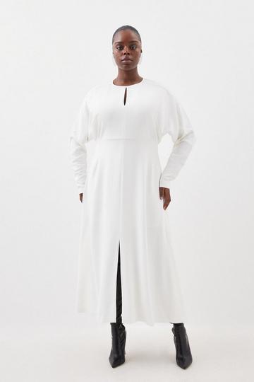 Plus Size Premium Viscose Crepe Long Sleeve Woven Midi Dress ivory