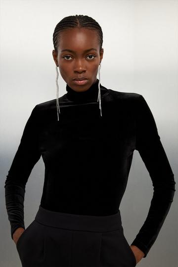 Velvet Jersey Turtleneck Bodysuit black