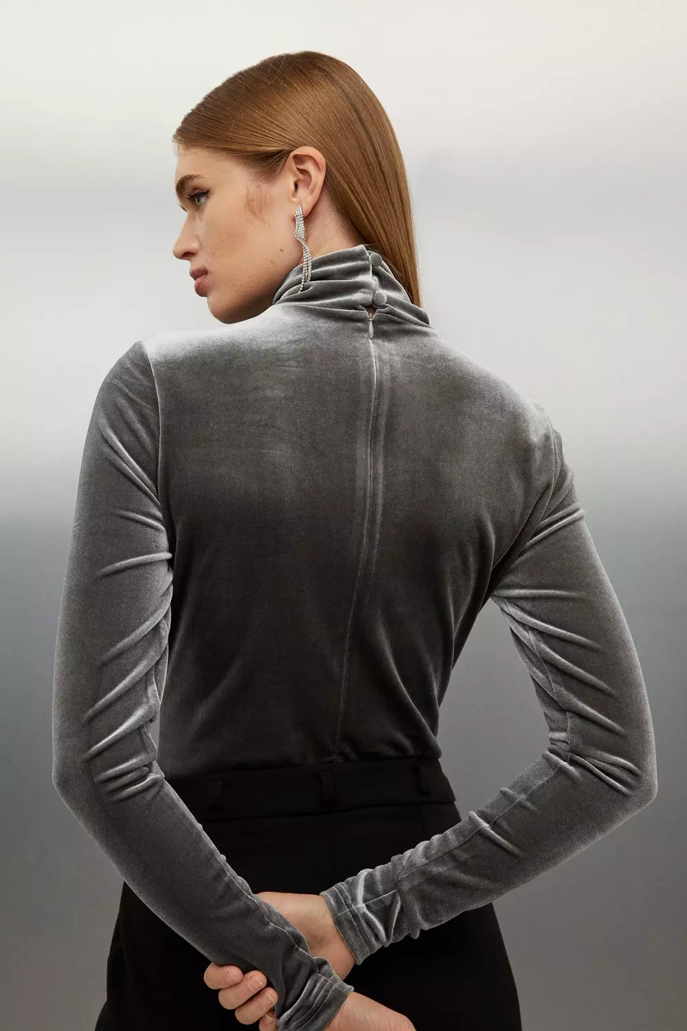 Track Essential Mock Neck Long Sleeve Bodysuit - Denim - L/XL at Skims