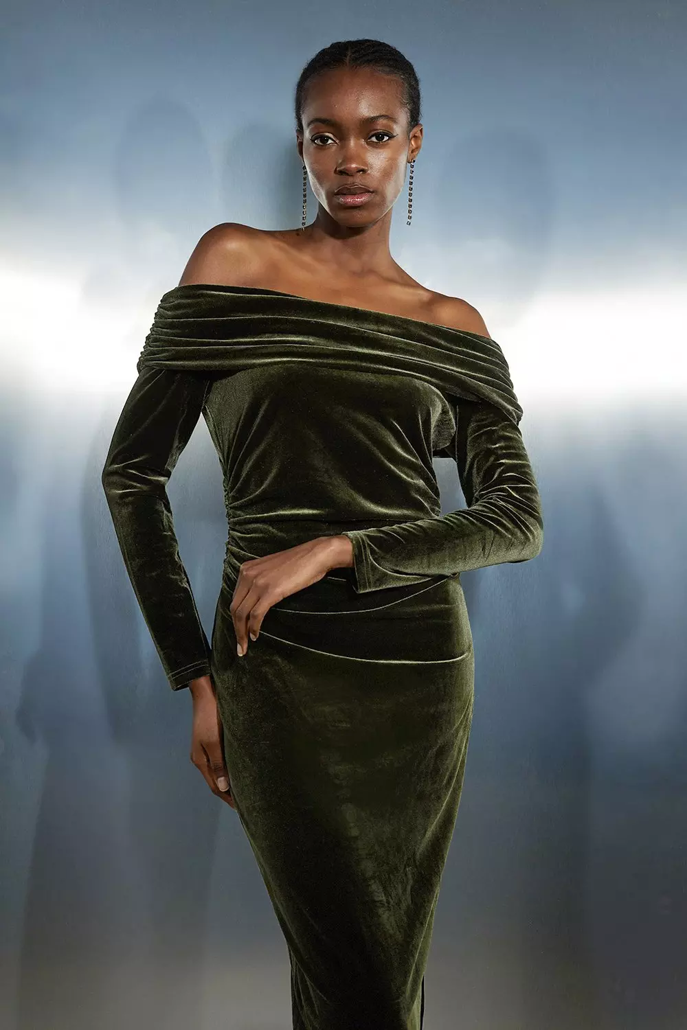 Green velvet off shop the shoulder dress