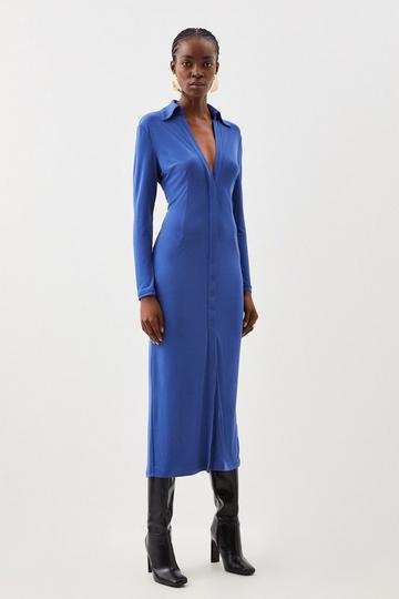 Blue Bonded Crepe Maxi Dress
