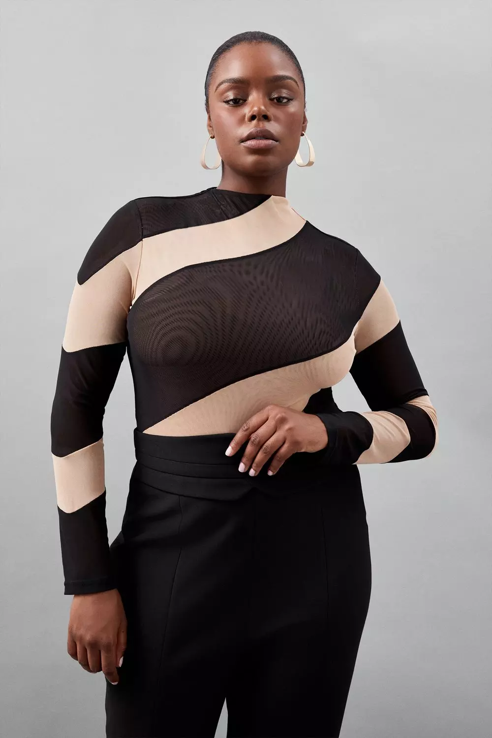 Plus Size Graphic Mesh High Neck Jersey Bodysuit | Karen Millen