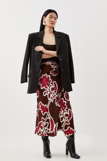Batik Viscose Satin Woven Maxi Skirt floral