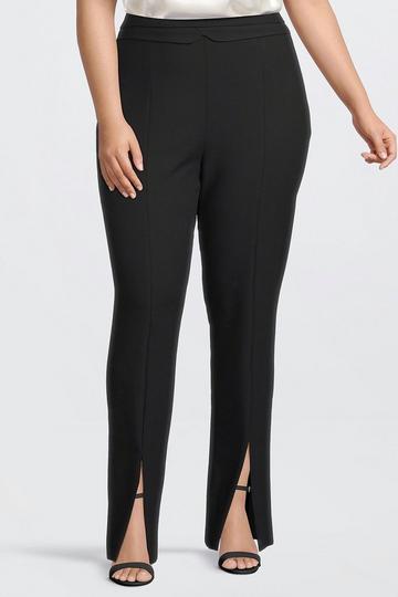 Black Plus Size Tailored Compact Stretch Split Hem Straight Pants