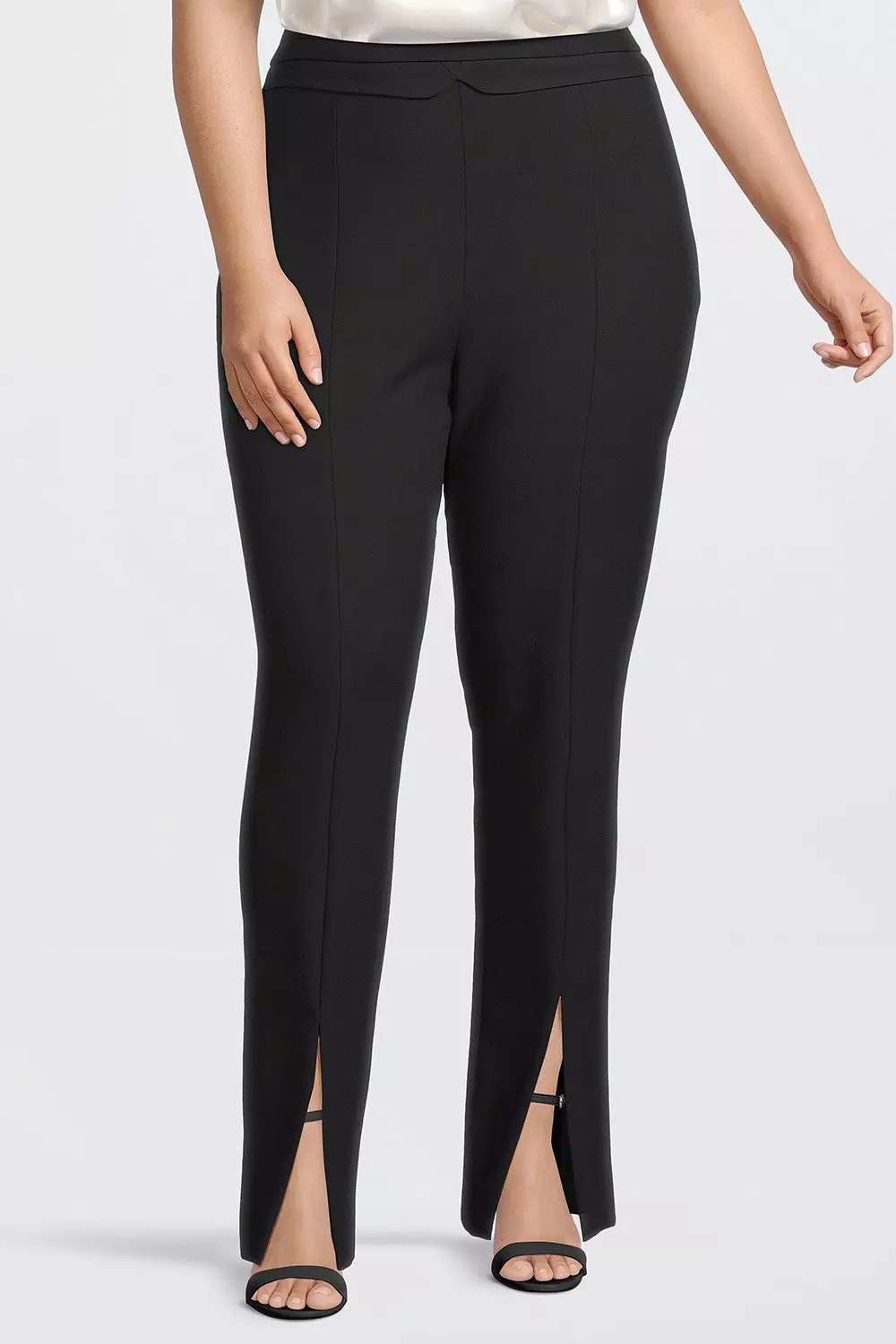 Plus Size Tailored Compact Stretch Split Hem Straight Pants