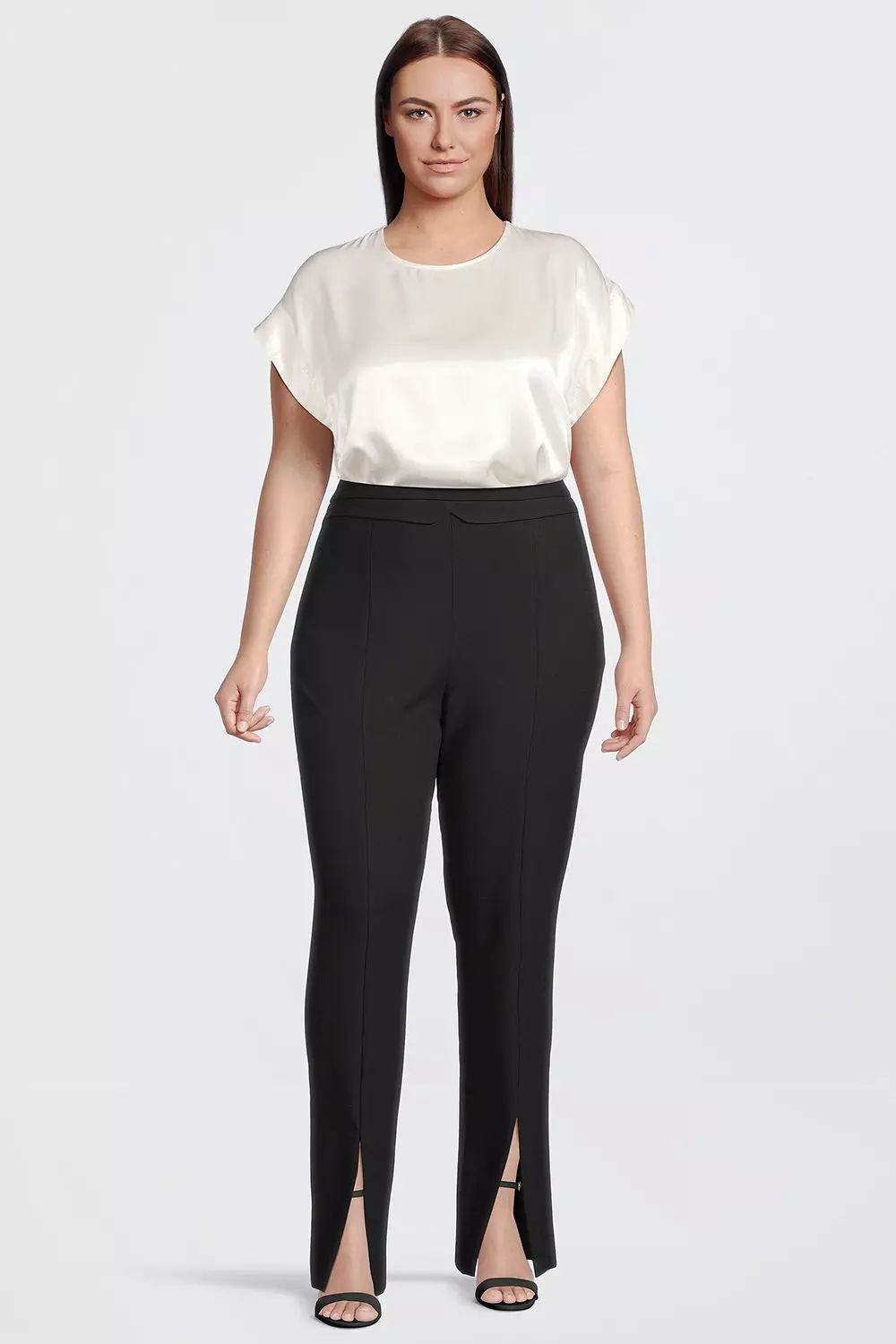 Plus Size Tailored Compact Stretch Split Hem Straight Pants