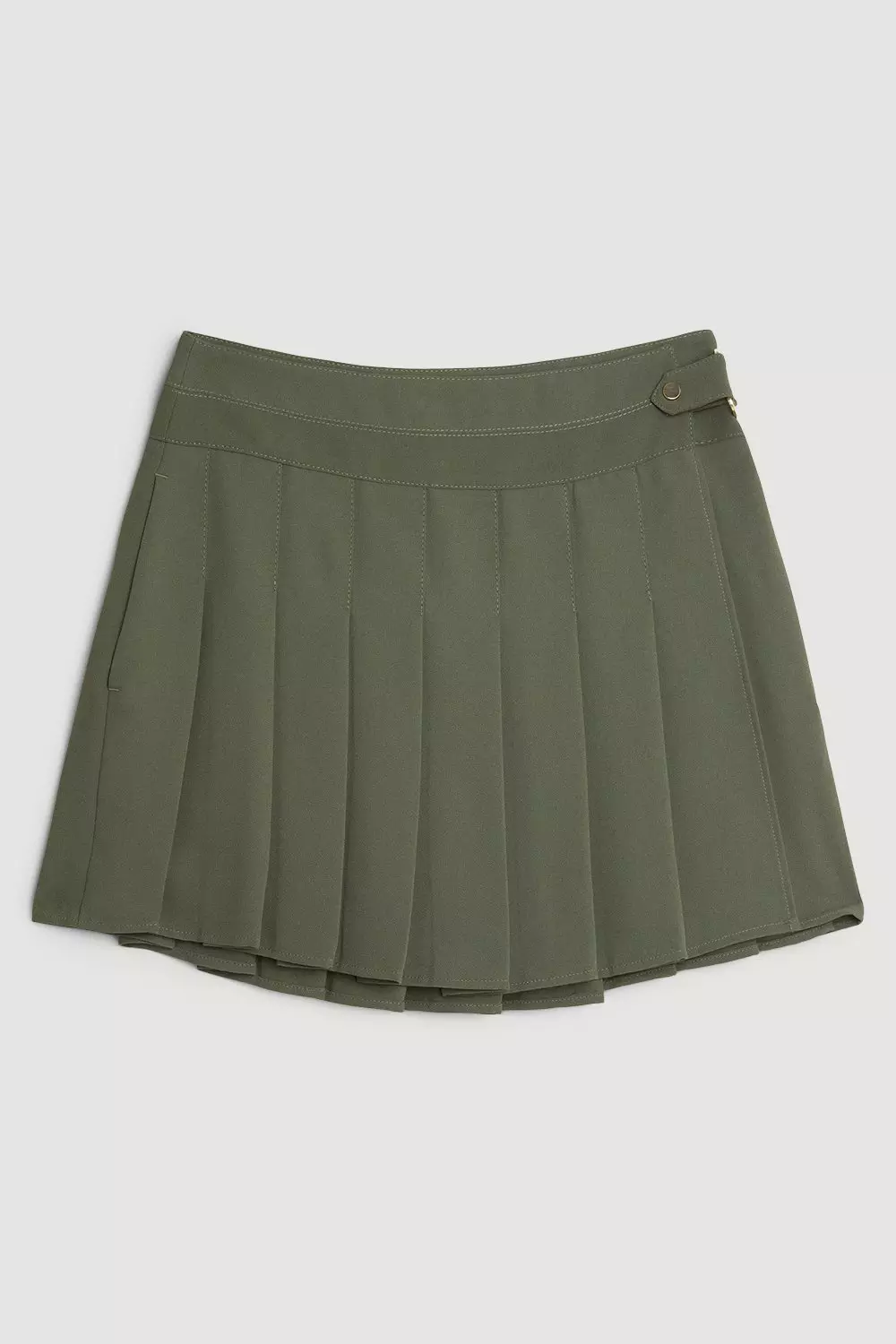 Tailored Crepe Tab Detail Pleated Mini Skirt