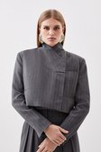 Grey Tailored Compact Stretch Pinstripe Cropped Blazer 