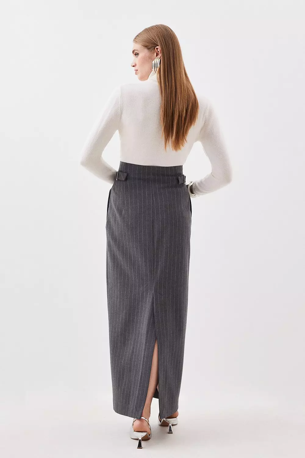 Plus Size Pinstripe High Waisted Slim Pants | Karen Millen