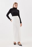 Ivory Tailored Compact Stretch Pinstripe High Waist Tab Detail Maxi Skirt
