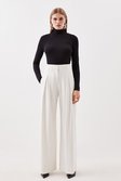 Ivory Tailored Compact Stretch Pinstripe High Waisted Wide Leg Trousers 