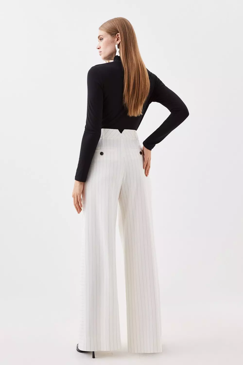 Black Pinstripe Belted Wide Leg Pants