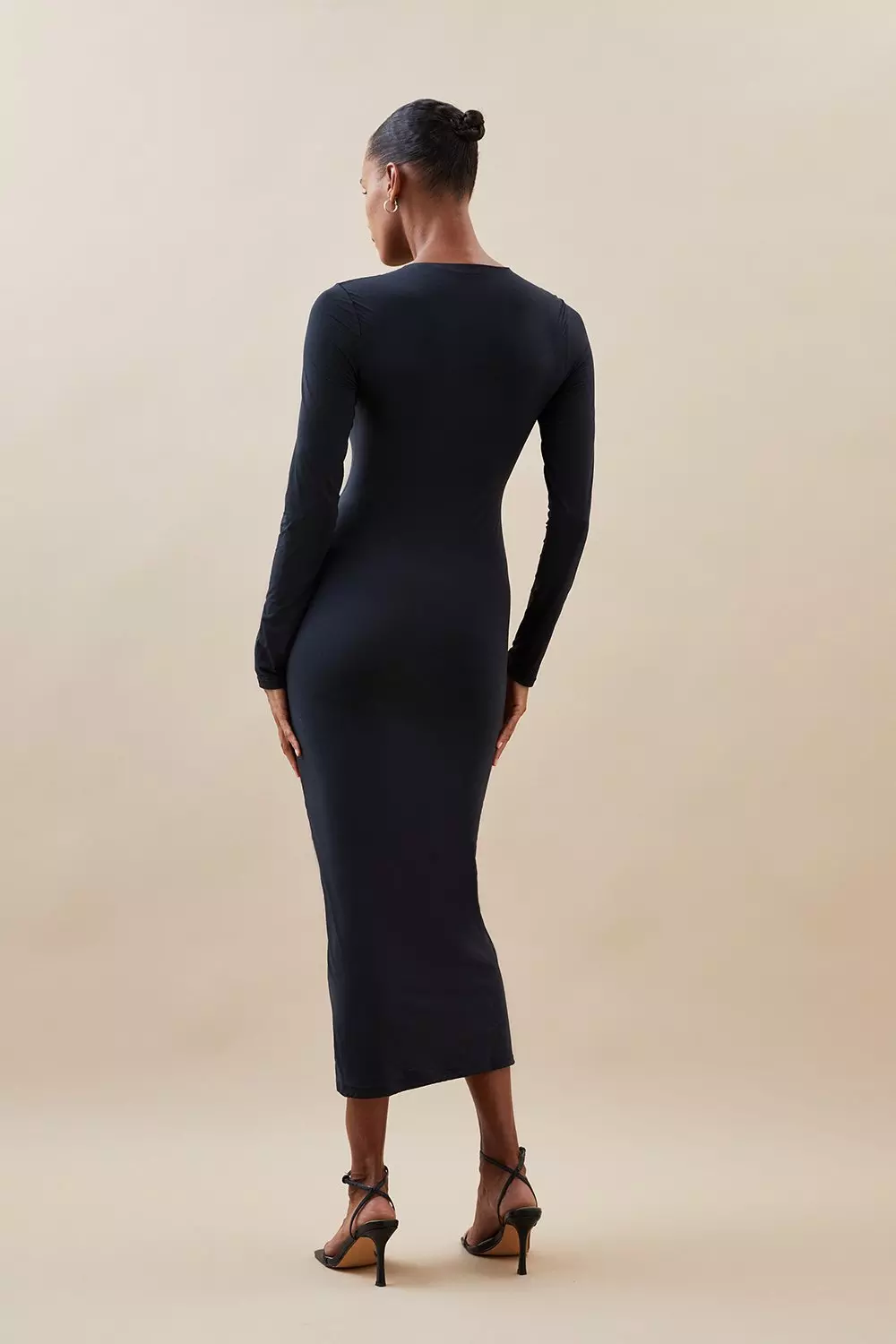 Ribbed Long-Sleeve Crew Neck Dress in Dresses